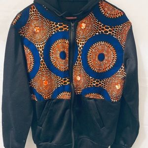 Black hoodie with African print accents